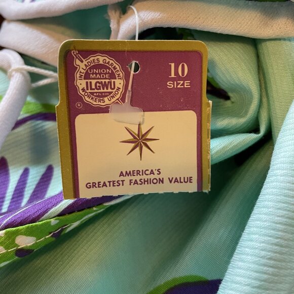 60s Vintage Deadstock Puritan Forever Young Green & Purple Flutter Sleeve Dress - Picture 8 of 9